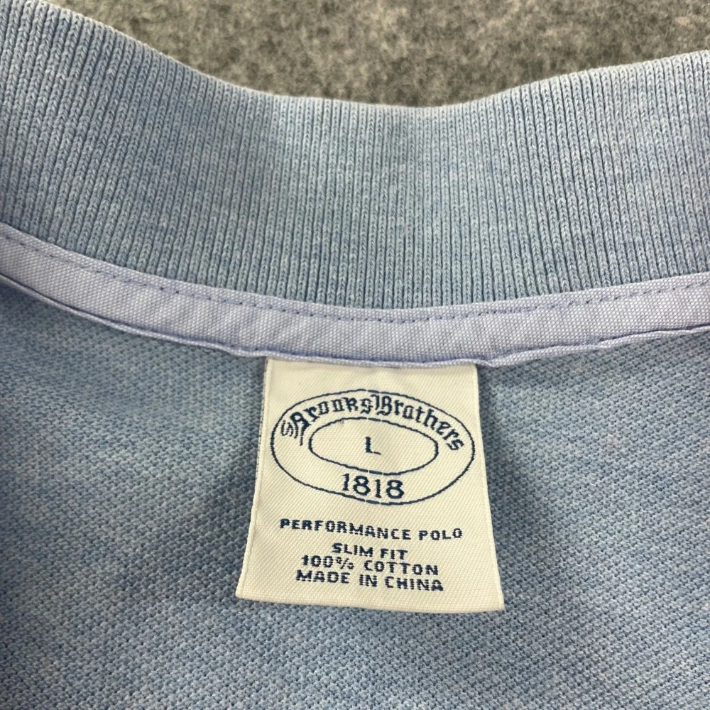 Brooks Brothers Performance Polo Mens Shirt L Light Blue Short Sleeve Long